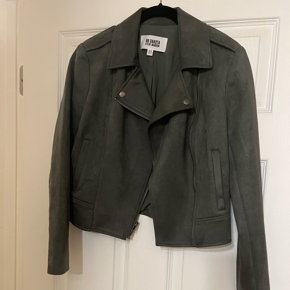 BB Dakota by Steve Madden Green Faux Suede Motorcycle Jacket XS
